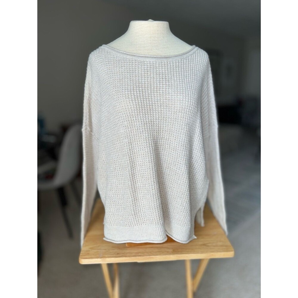 Hollister XS Oversized Lightweight Cream Waffle-Knit Scoop Neck Sweater